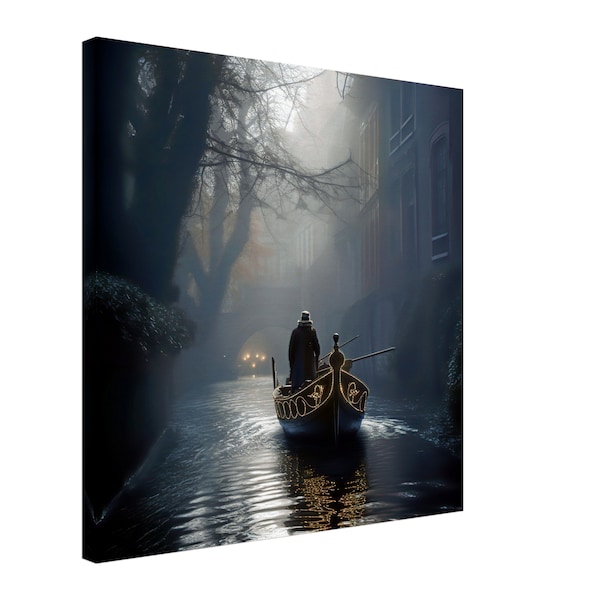 Canvas Print - Foggy Melancholy: Gloomy gondola ride in the romantic morning mist |Wall Art|Decoration|Romantic Style