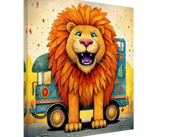 Cuadro - Leo, el león alegre | Decoración de habitaciones infantiles | Regalo para niños | imagen de leon