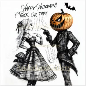 Halloween Pärchen Illustration| Digitaler Download-JPG| 2Varianten| jeweils 2 Größen|4 Bilder| Online Grußkarte| oder selber drucken| 300dpi