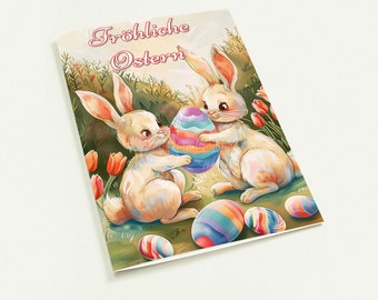 Sweet Easter card set with 10 greeting cards (including envelopes)|Card with cute bunnies and Easter eggs|Watercolor printing|350g/sqm satin finish