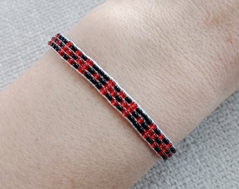 Red and black beaded bauble bracelet beaded friendship bracelet, Minimalist Loom Beaded Bracelet,  Seed Bead Bracelet, Dainty Woven Bracelet