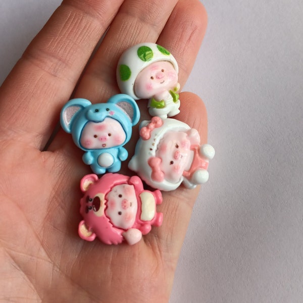 Kawaii Decoden Cabochons, Decoden charms, Cute pigs in costumes, Cute Decoden Crafts Supplies, Flatback Charms, Hair Accessories