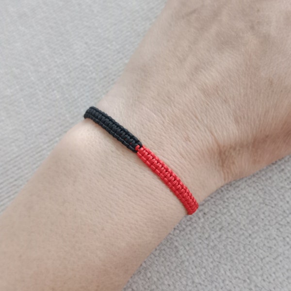 Adjustable Lucky Bracelet black red Simple Surfer Bracelet, black and red cord, red and black bracelet, black and red braided bracelet