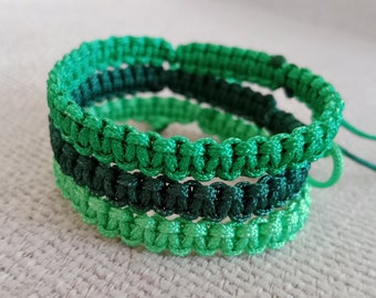 Three green bracelets, Three shades of green cord Bracelets String colorful Lucky Bracelet, Braid Bracelet Simple Surfer Woven Bracelet