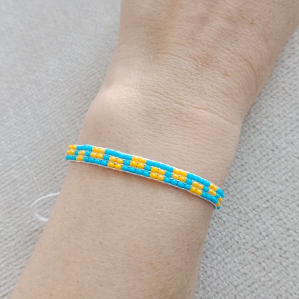 Ukrainian flag bracelet, beaded bracelet , Adjustable Beaded Bracelet, friendship bracelet, Seed Bead Woven Bracelet, Yellow blue bracelet