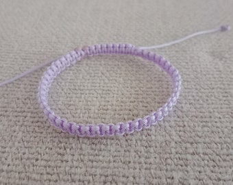 Light Lavender Macrame Bracelet, Adjustable Cord, Woven Braid