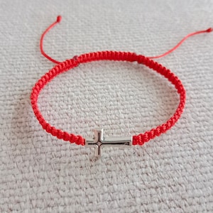 Waterproof red bracelet with a cross Lucky Red String Line, Double protection against the evil eye, protective Red Kabbalah Lucky Red String