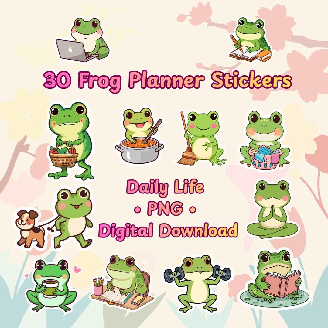 30 Frog Planner Stickers PNG, Printable Frog Sticker Sheets PDF ...
