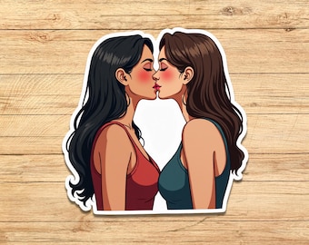 Lesbian Kiss Laminated Vinyl Sticker, Pride LGBTQ Decal