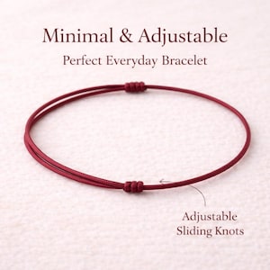Burgundy Minimalist Bracelet Adjustable Cord Bracelet Simple Everyday Jewelry Meaningful Gift