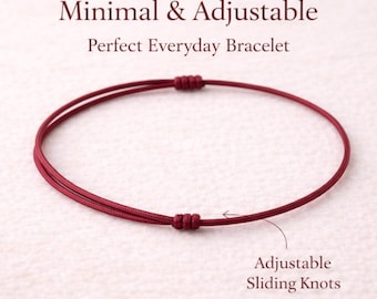 Burgundy Minimalist Bracelet Adjustable Cord Bracelet Simple Everyday Jewelry Meaningful Gift
