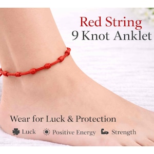 Red String Anklet 9 Knots Protection Lucky Charm Adjustable Waterproof Spiritual Gift