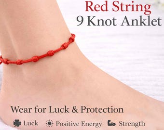 Red String Anklet 9 Knots Protection Lucky Charm Adjustable Waterproof Spiritual Gift