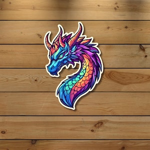 Colorful Dragon Sticker – Vibrant Vinyl Decal for Laptop, Skateboard, Journal, or Water Bottle – Fantasy Dragon Art Gift