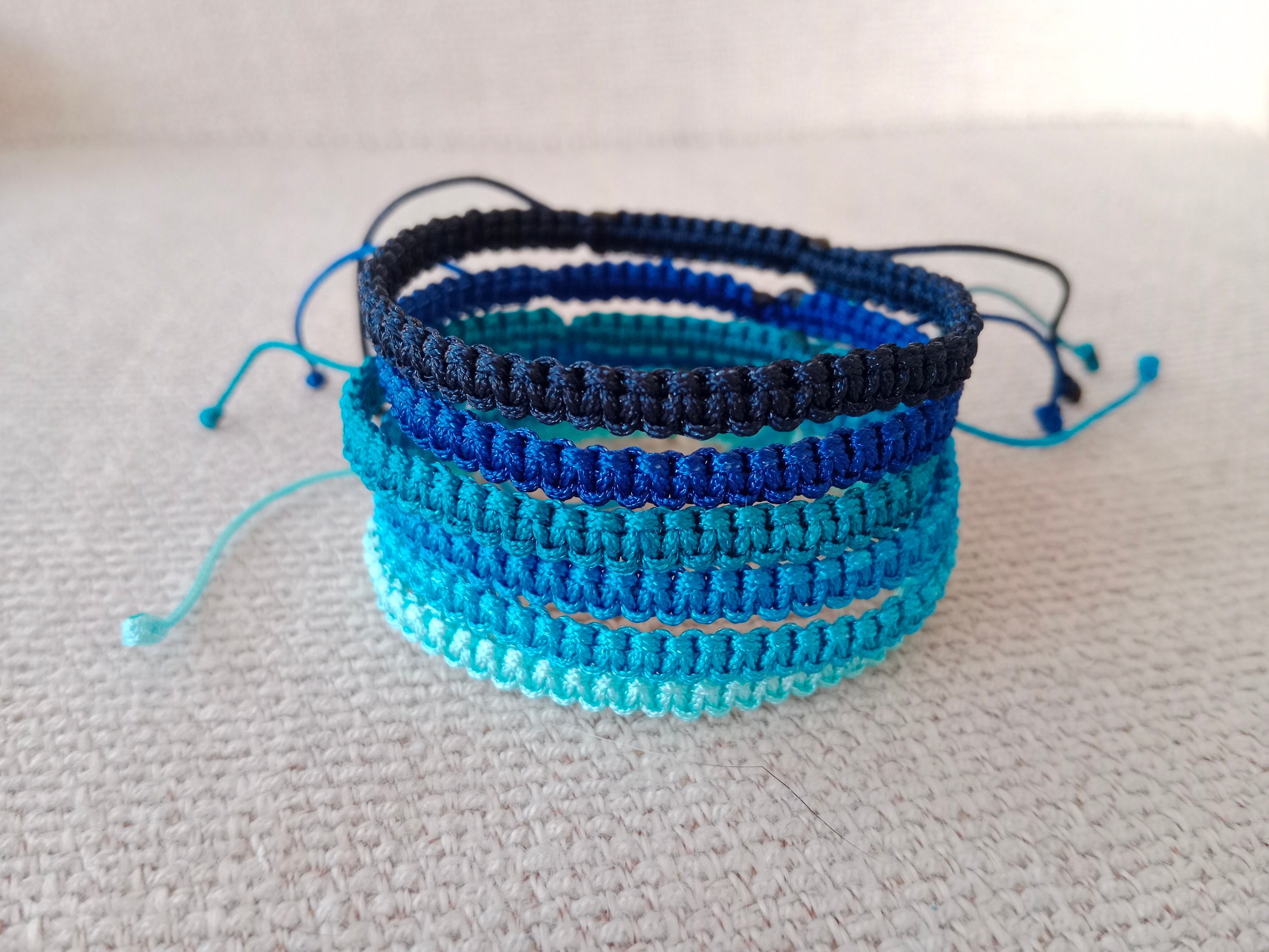 Nialaya S Aqua Blue String Bracelet With Adjustable Lock for Men