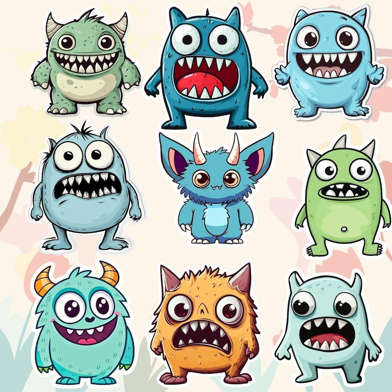 30 Kawaii Monster PNG | Funny Monsters | Digital Planner Stickers ...