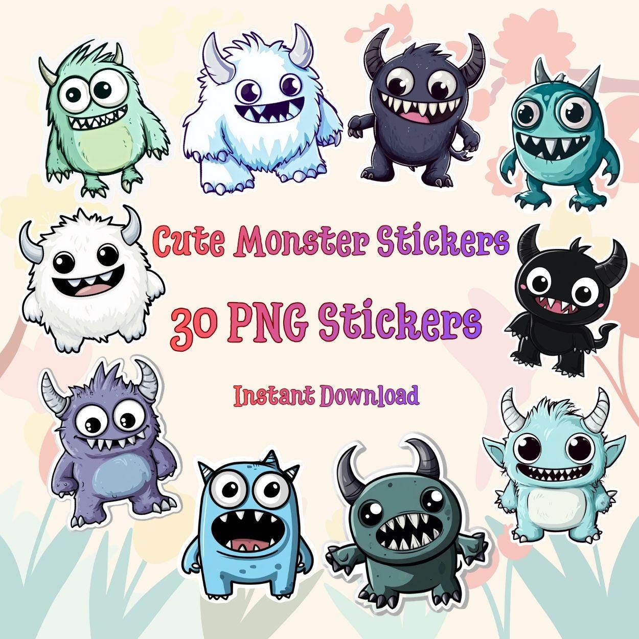 30 Kawaii Monster PNG | Funny Monsters | Digital Planner Stickers ...