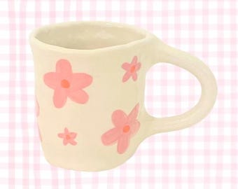 Pink Flower Mug Handmade Ceramic