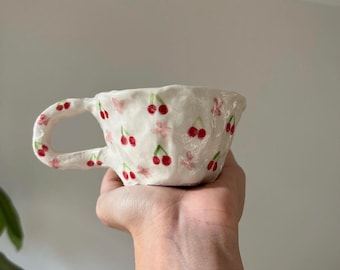 Handmade Ceramic cherry mug MADE TO ORDER