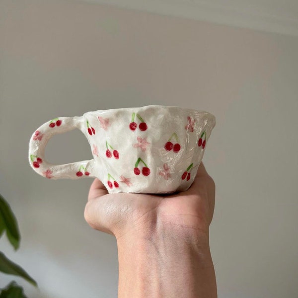 Handmade Ceramic cherry mug MADE TO ORDER