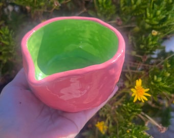 Pink Green Strawberry Matcha Bowl Chawan Ceramic Handmade