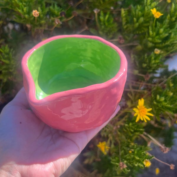 Pink Green Strawberry Matcha Bowl Chawan Ceramic Handmade