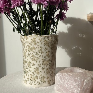 Flower Print Hand Made Ceramic Vase - Made to order