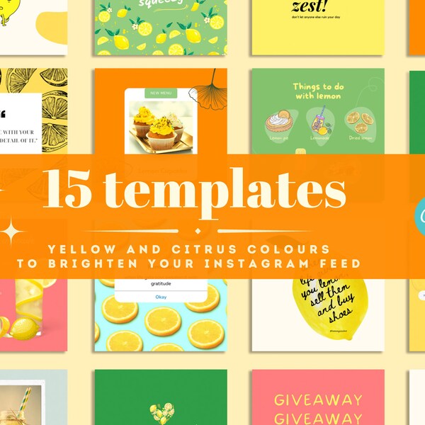 Beginner Instagram Post Template Orange Yellow - Canva Easy to edit - Bright Happy - Lemon