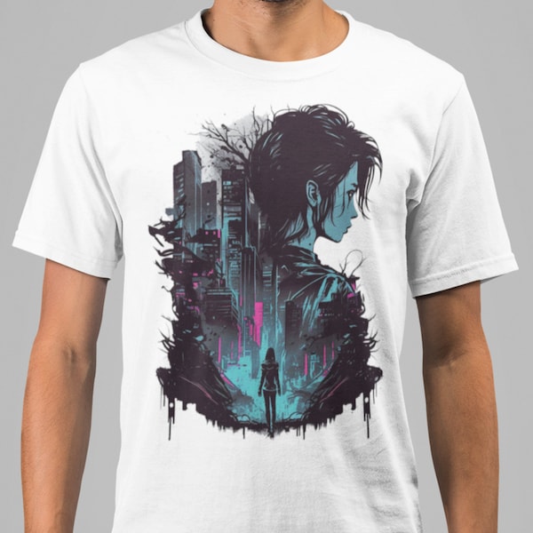 Dystopian Cyberpunk City Design T-Shirt, Unique and eye-catching design, Unisex Shirt