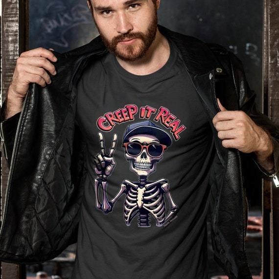 Creep It Real Skeleton T-Shirt - Cool Halloween Graphic Tee - Tarpa Designs Unisex Spooky Top