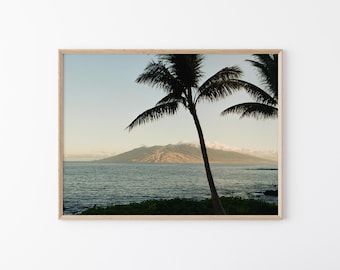 Maui Palm Tree Wall Art: Hawaiian Coastal Photography, Tropical Island Ocean View, Beach House Decor, Fine Art Print (Digital Download)