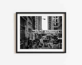 Chicago L Train Wall Art: Chicago Photography, Black and White, Downtown City Decor, Urban Street Photography (Digital Download)