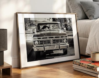 Vintage Ford Truck Wall Art: Black and White Pickup Truck Photography, Rustic Farmhouse Decor, Classic Americana Print