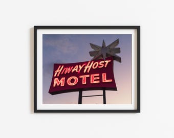Decoración de pared de motel vintage: Fotografía de neón de Hiway Host Mesa Arizona, decoración retro americana de carretera (descarga digital)