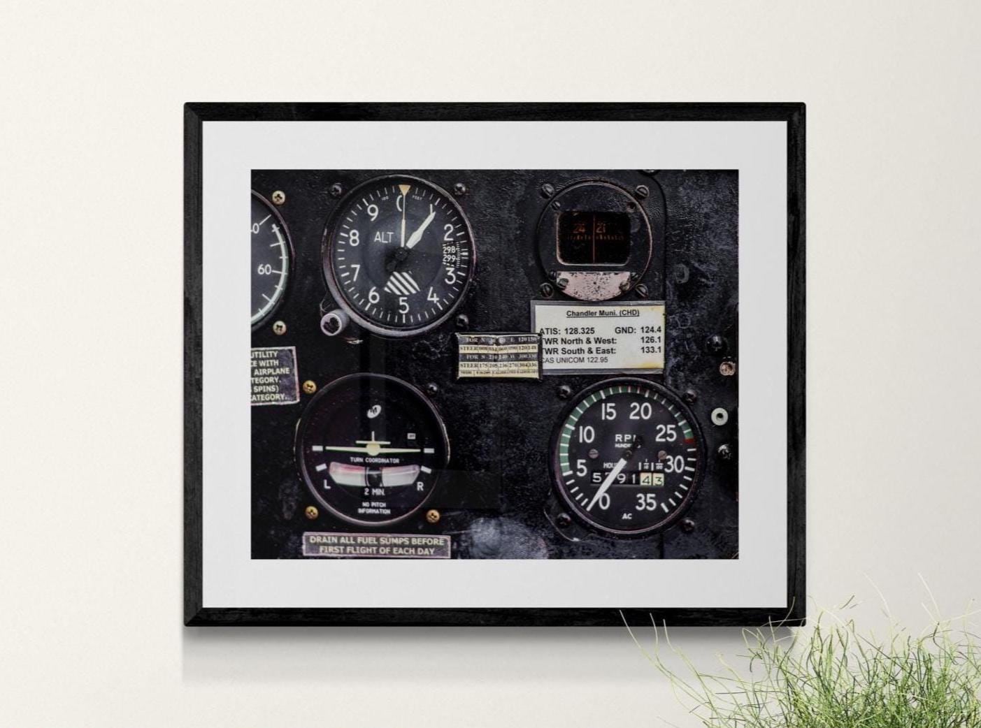 Vintage Airplane Cockpit Panel Photo Print: Aviation Wall Art