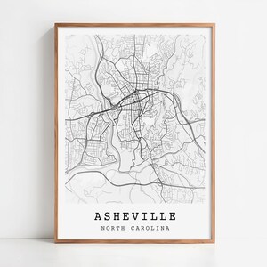 Asheville NC Wall Art: Minimalist City Map, Mountain River Street Map, North Carolina Decor (Digital Download)