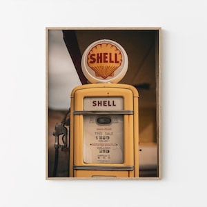 Decoración de pared con diseño de surtidor de gasolina Shell: Fotografía vintage de gasolinera, estilo retro americano, decoración de gasolinera (descarga digital)