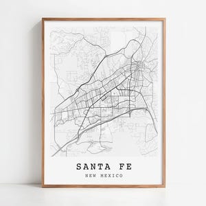 Art mural Santa Fe NM : plan de la ville minimaliste, plan des rues du sud-ouest, décoration Nouveau-Mexique (téléchargement numérique)