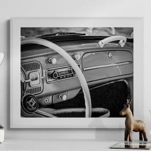 Volkswagen Beetle Dashboard Print, Retro Car Interior Photo, Classic VW Wall Art, Vintage Auto Decor, Minimalist Driving Nostalgia
