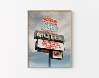 Historic Route 66 Motel Sign Wall Art | Vintage Americana Photography | Retro Roadside Motel Print | Arizona Travel Decor | Digital Download