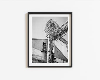 Grain Bin Wall Art: Rural Farm Photography, Black and White, Rustic Agricultural Decor, Industrial Farmhouse Art (Digital Download)