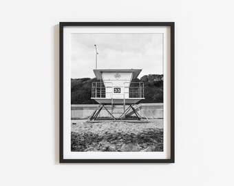 Carlsbad Lifeguard Tower Wall Art: Black and White California Beach Film Photography, Coastal Lifeguard Stand Digital Download)