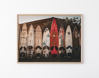 Vintage Surfboard Wall Art: Maui Photography, Beach House Decor, Surf Shack Art, Ocean Lifestyle Print (Digital Download)