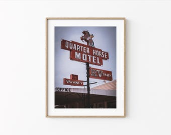 Vintage Motel Wall Art: Quarter Horse Motel Sign Photography, Arizona Roadside Americana, Retro Desert Decor (Digital Download)