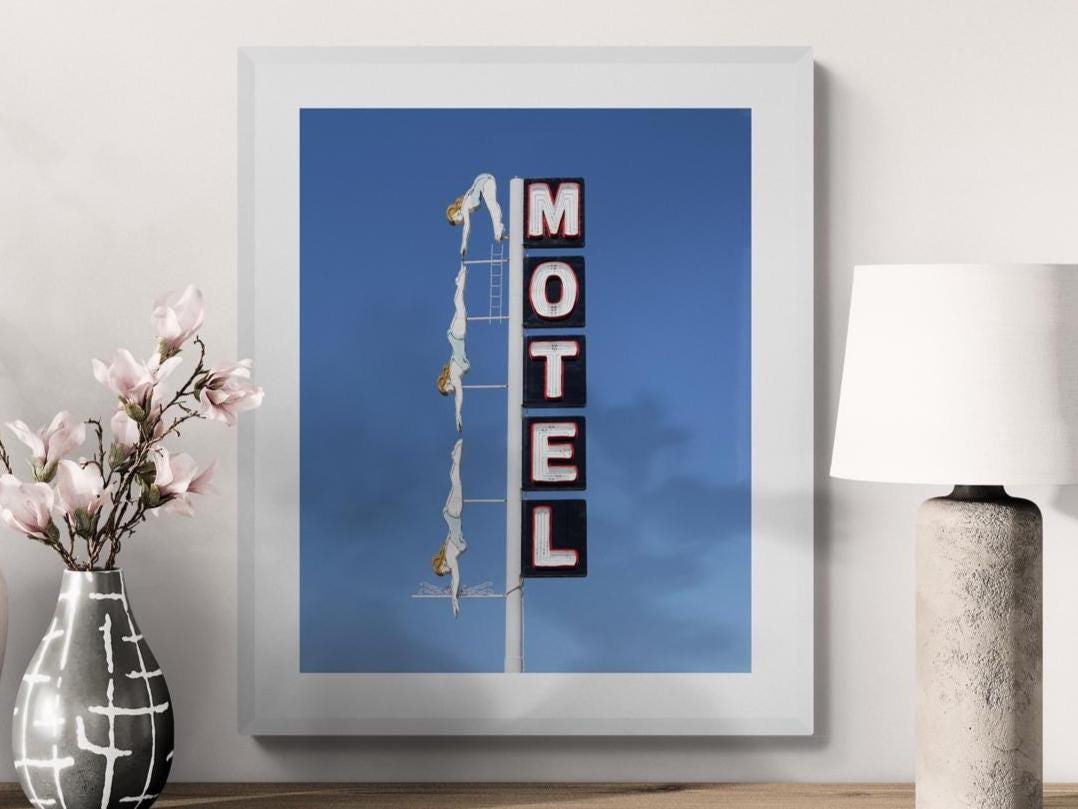 Starlite Motel Diving Lady Neon Photo Print: Vintage Arizona Roadside Art
