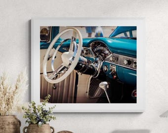 1956 Chevy Bel Air Dashboard Photo Print: Mid-Century Car Interior Art Print
