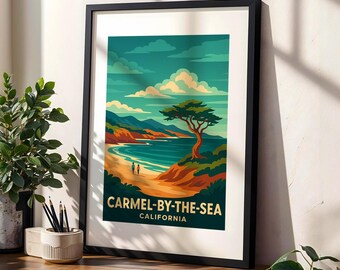Carmel-by-the-Sea Travel Poster: California Coastal Wall Art, Vintage Beach Print