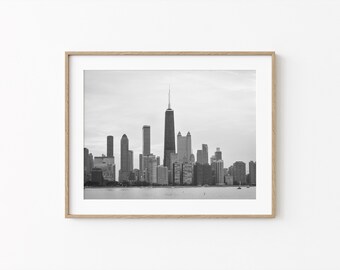 Chicago Skyline Wall Art: Chicago Photography, Black and White, Illinois Cityscape Decor, Urban Architecture Art (Digital Download)