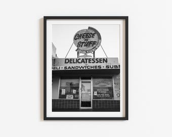 Vintage Deli Wall Art: Cheese N Stuff Phoenix Arizona Photography, Black and White Americana, Retro Restaurant Decor (Digital Download)