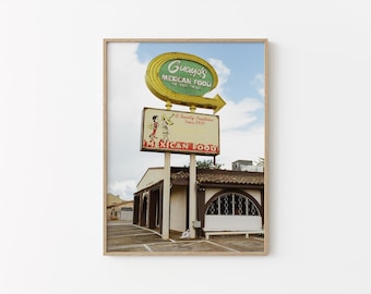 Globe Arizona Guayo’s Mexican Food Sign Wall Art: Vintage Neon Photography, Southwestern Route 66 Decor (Digital Download)